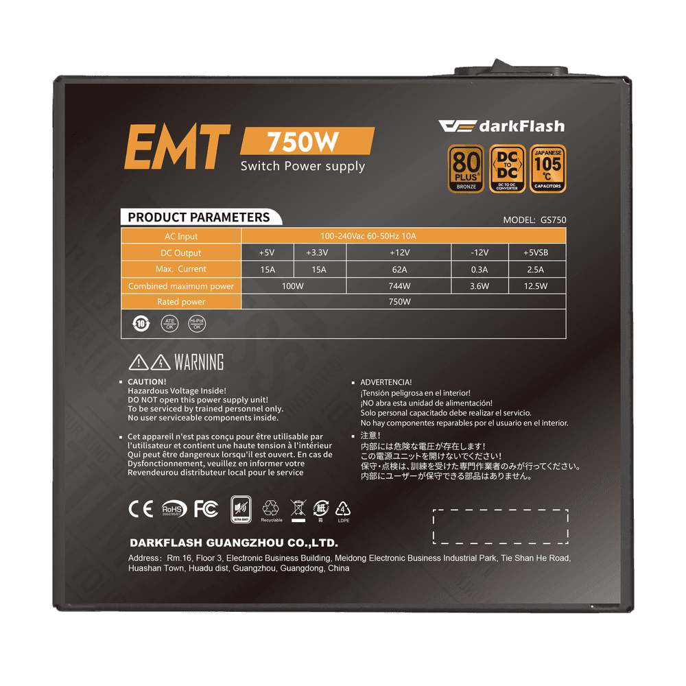 Power Supply DarkFlash EMT750 Bronze Black 
